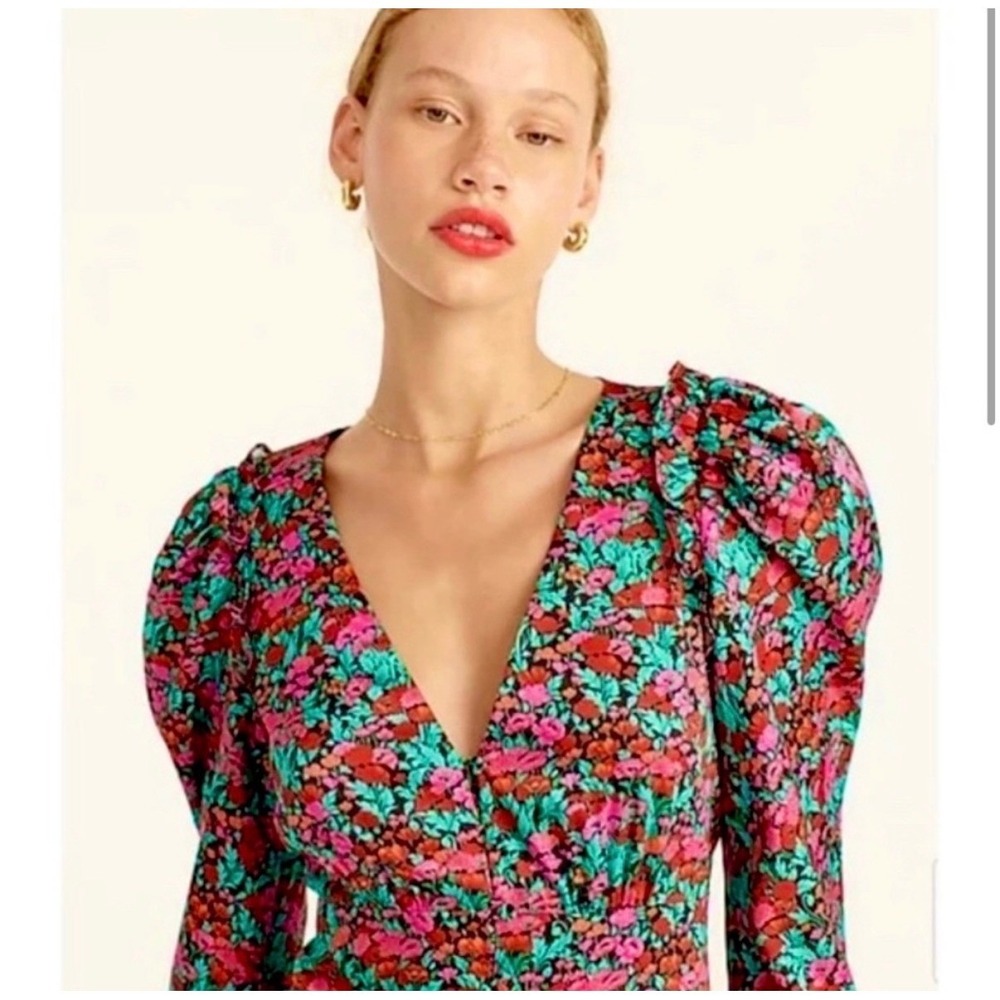 J.Crew Collection Drapey Puff Sleeve Midi Dress Womens 14 Ratti Red